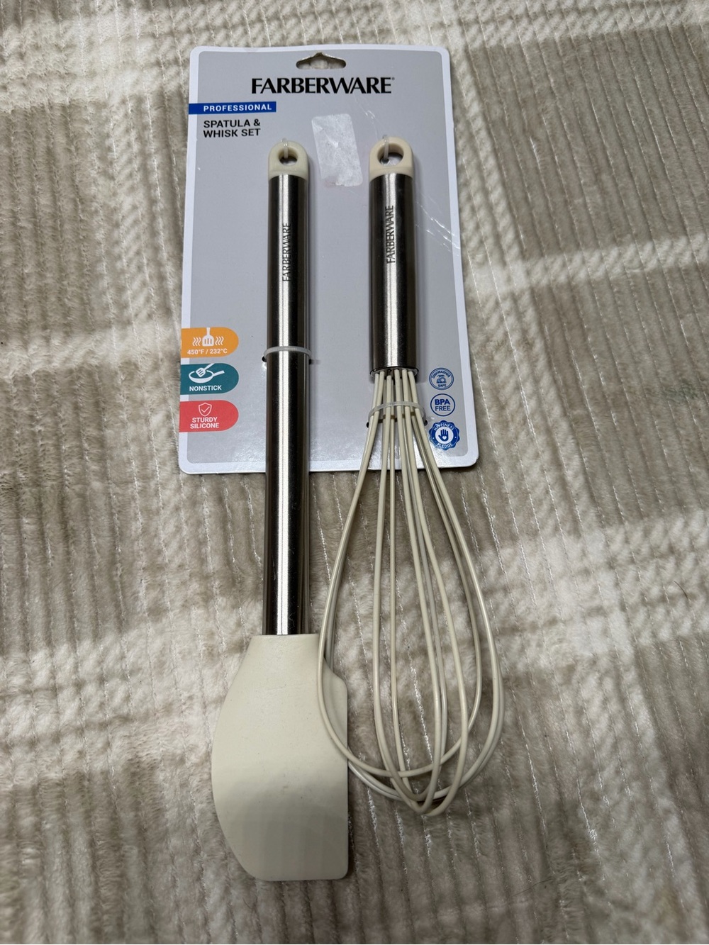 Farberware Stainless Steel Handle Spatula & Whisk Set in Cream